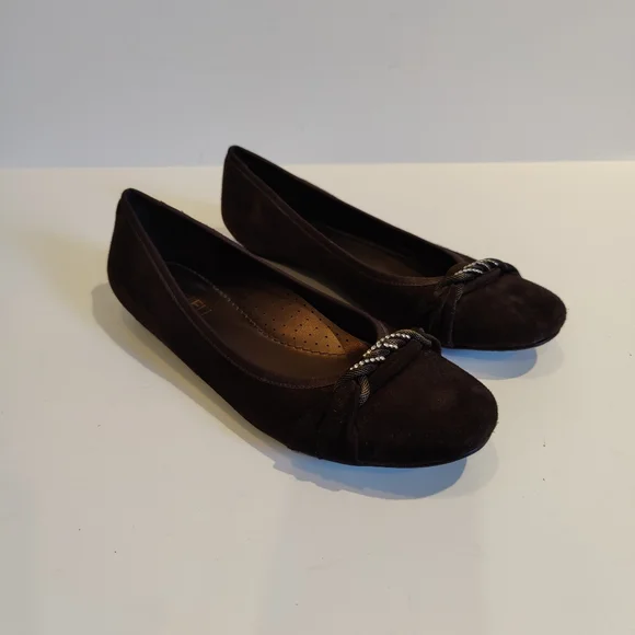 Vaneli Suede Leather Dark Brown Flats - Picture 2 of 9